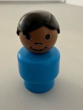 Vintage Fisher Price Little People African American Boy Son Black Hair Blue